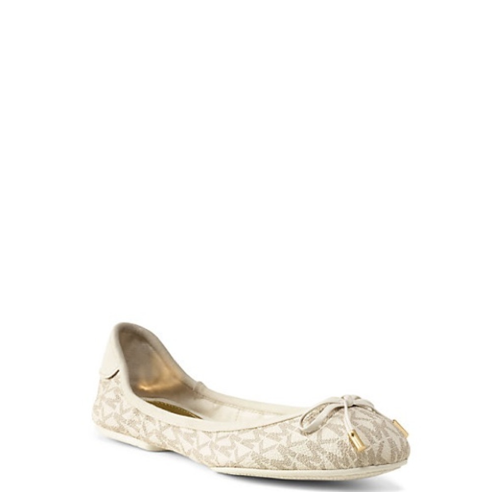Michael Kors Cream Logo Ballet Flats with Gold Accents